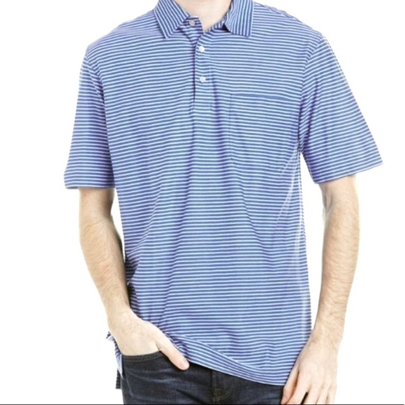 J. McLaughlin Polo Shirt Men’s Size XL Blue White Stripes - Picture 1 of 9